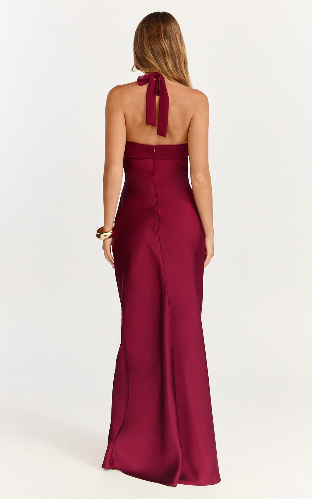 Flynn Maxi Dress - Satin Halter Sweetheart Neck Dress in Wine