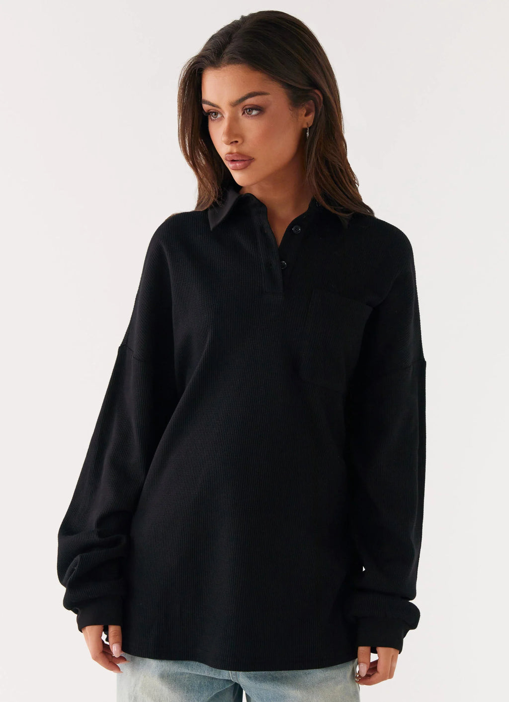 Torrie Oversized Polo Top - Black