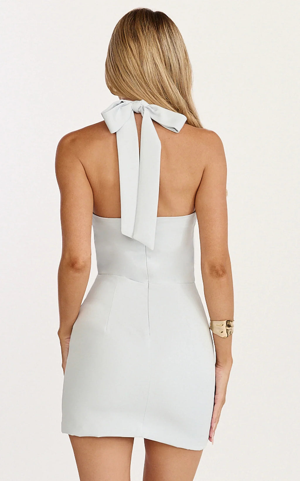 Karina Mini Dress - Halter Neck Princess Panel Tucked Waist Dress in Blue