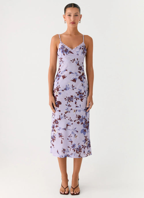 Bluma Lace Trim Midi Dress - Antique Lilac Floral