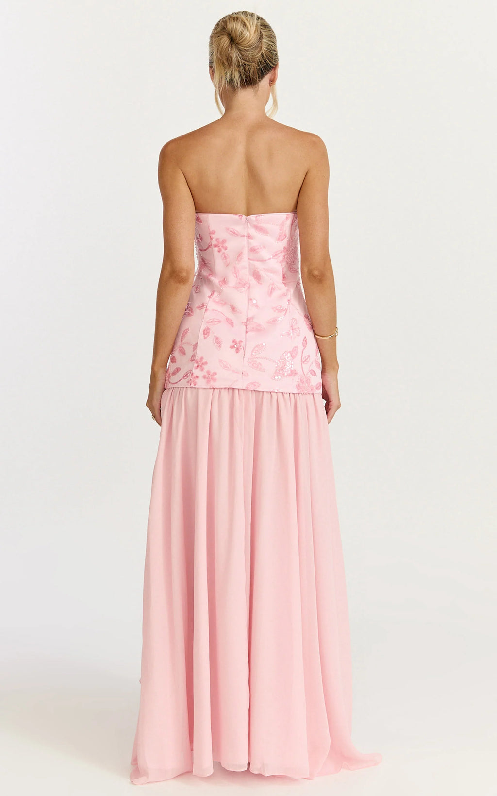 Electra Maxi Dress - Strapless Sequin Embellished  Dress in Soft Pink