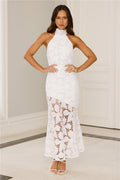 Soft Opulence Embroidered Halter Maxi Dress White