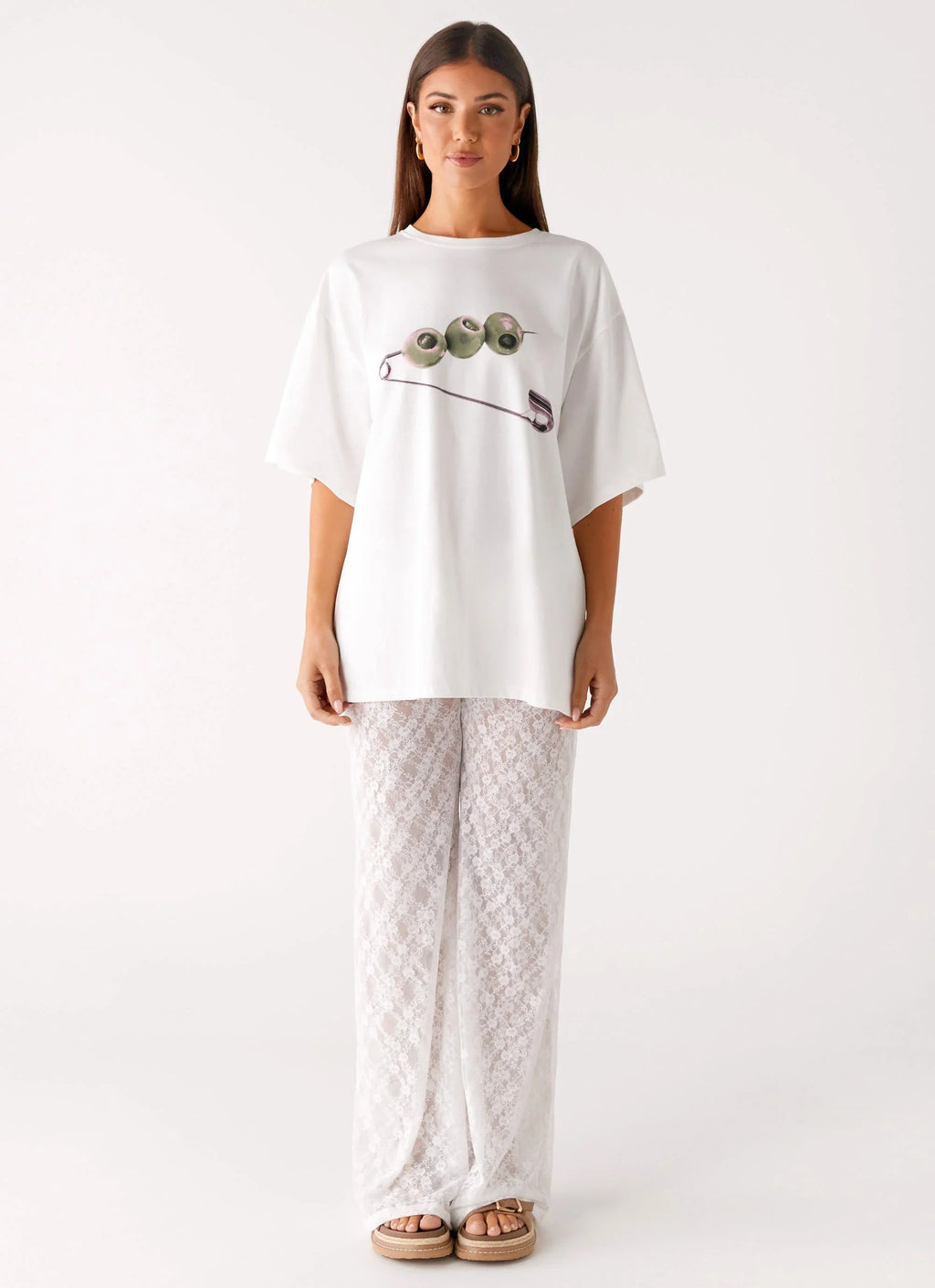 Olive Oversized Tee - White