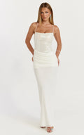 Jasmin Maxi Dress - Sequin Overlay Dress in White