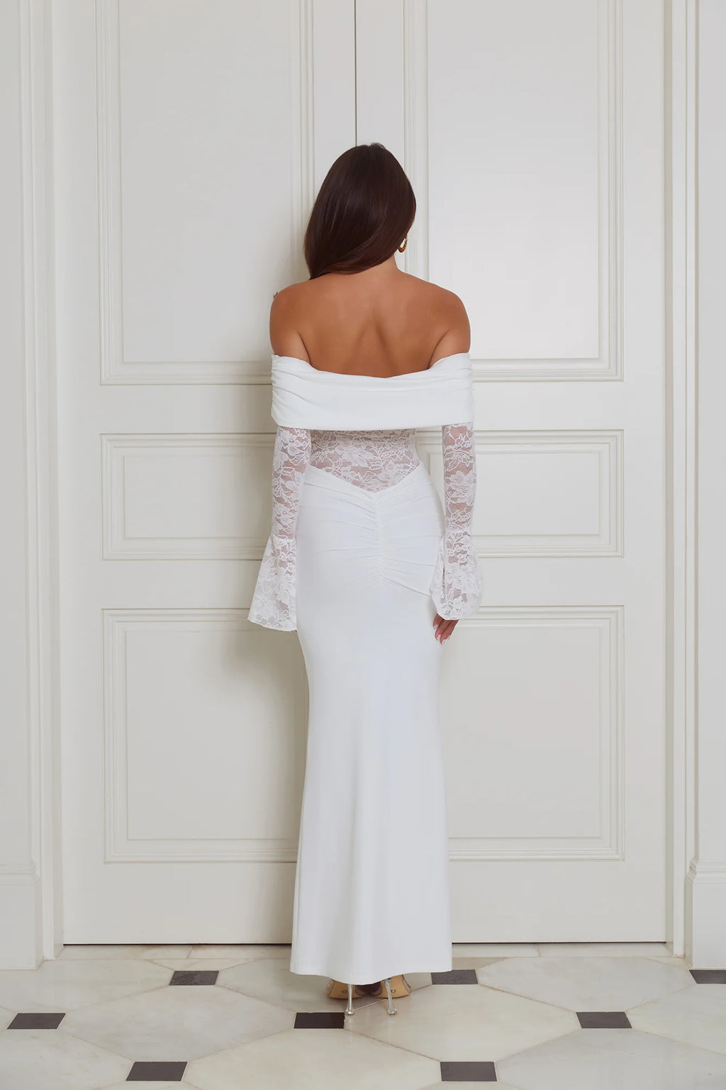 Luxe Temptress Off Shoulder Maxi Dress White