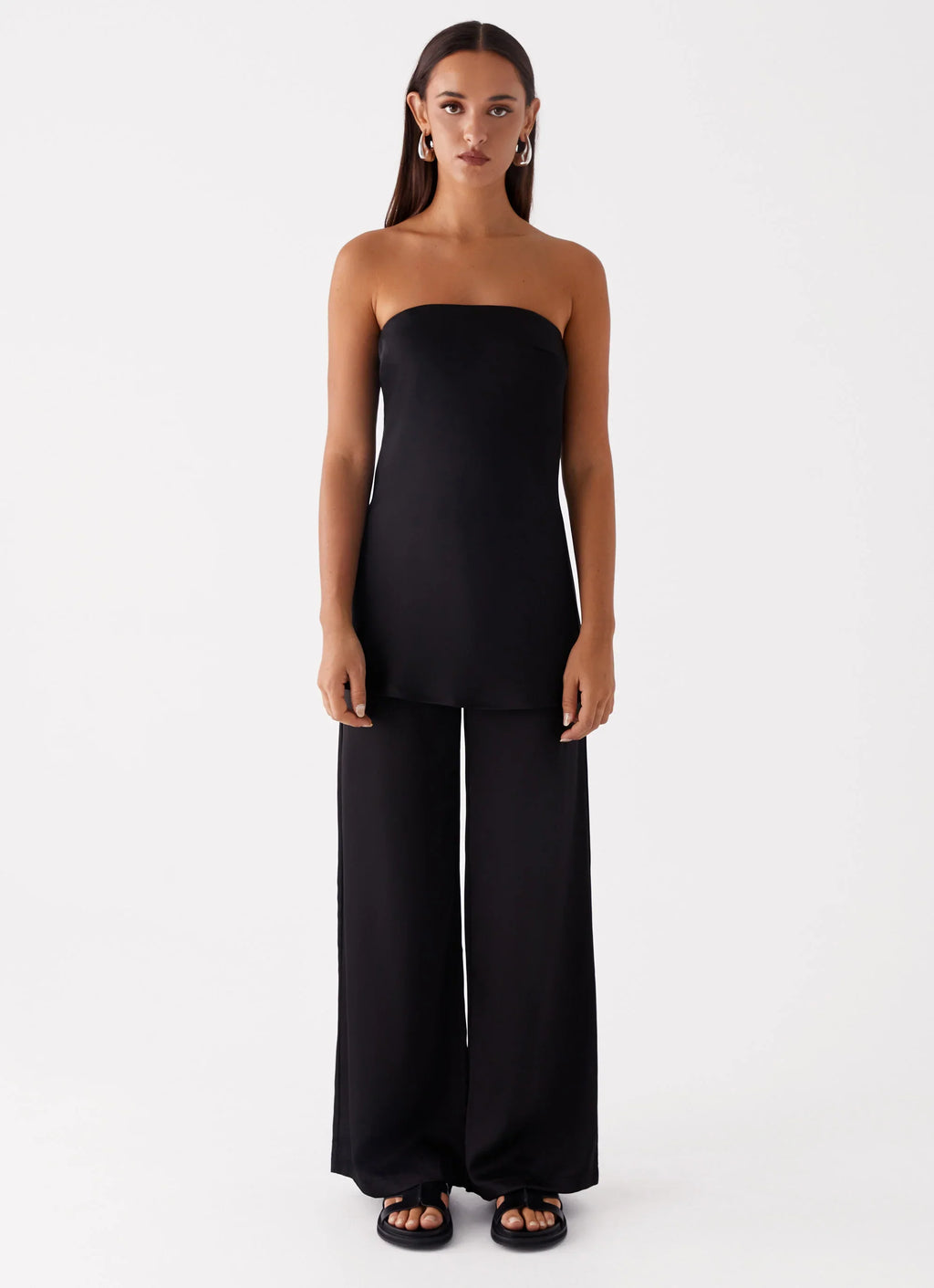 Zoey Satin Tube Top - Black