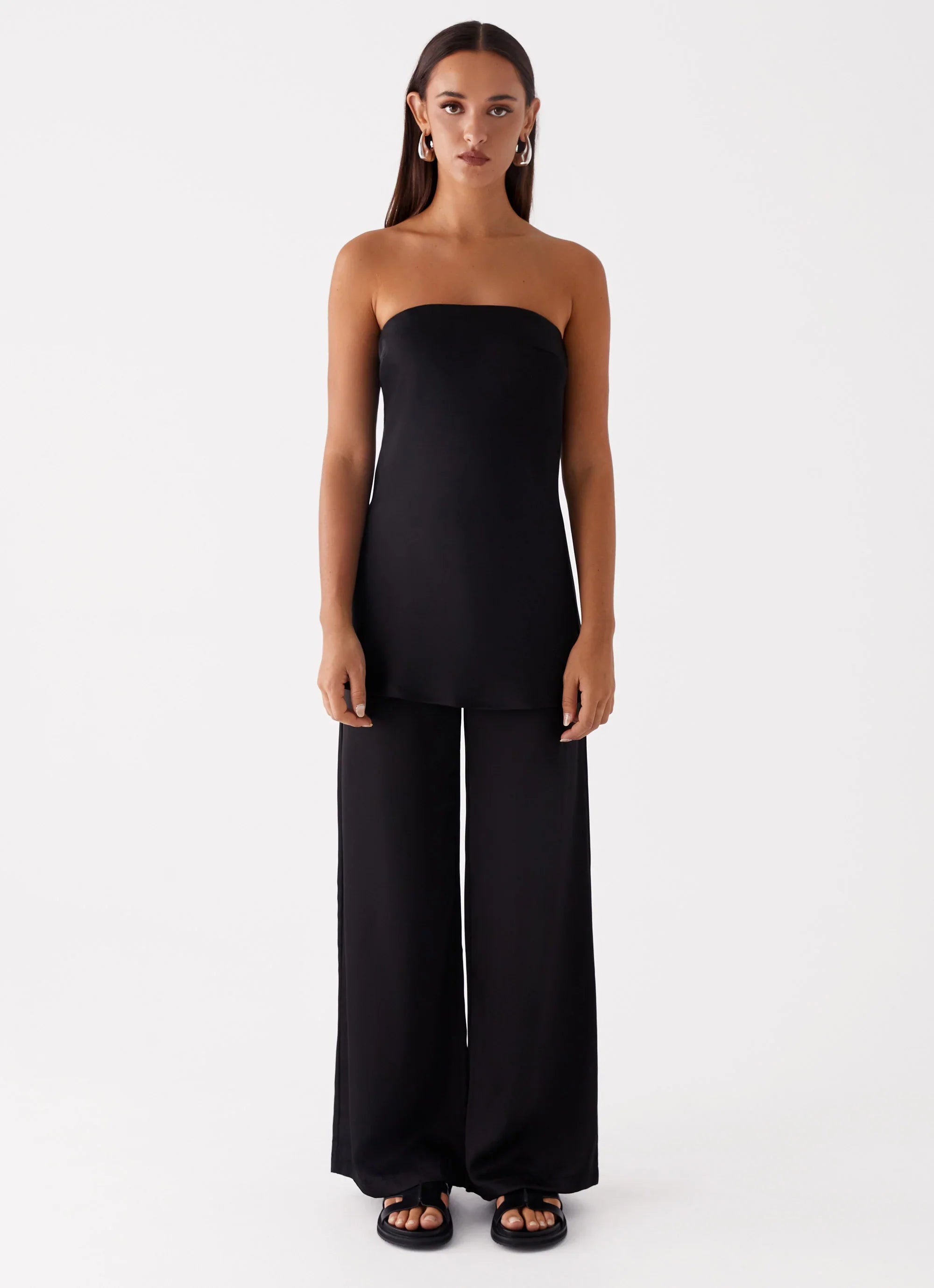 Zoey Satin Tube Top - Black