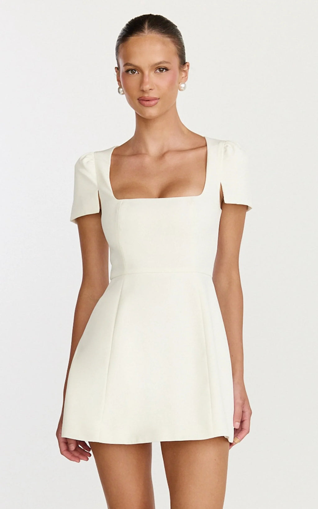 Zinnia Mini Dress - Square Neck Tulip Dress in White