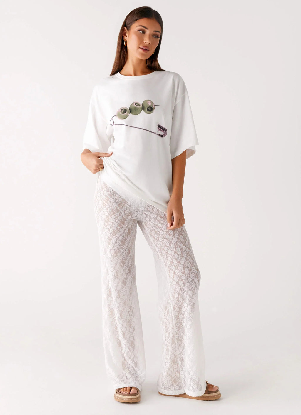 Olive Oversized Tee - White
