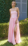 Penny Maxi Dress - Strapless Corset Bodice Floral Embellished Dress in Soft Pink