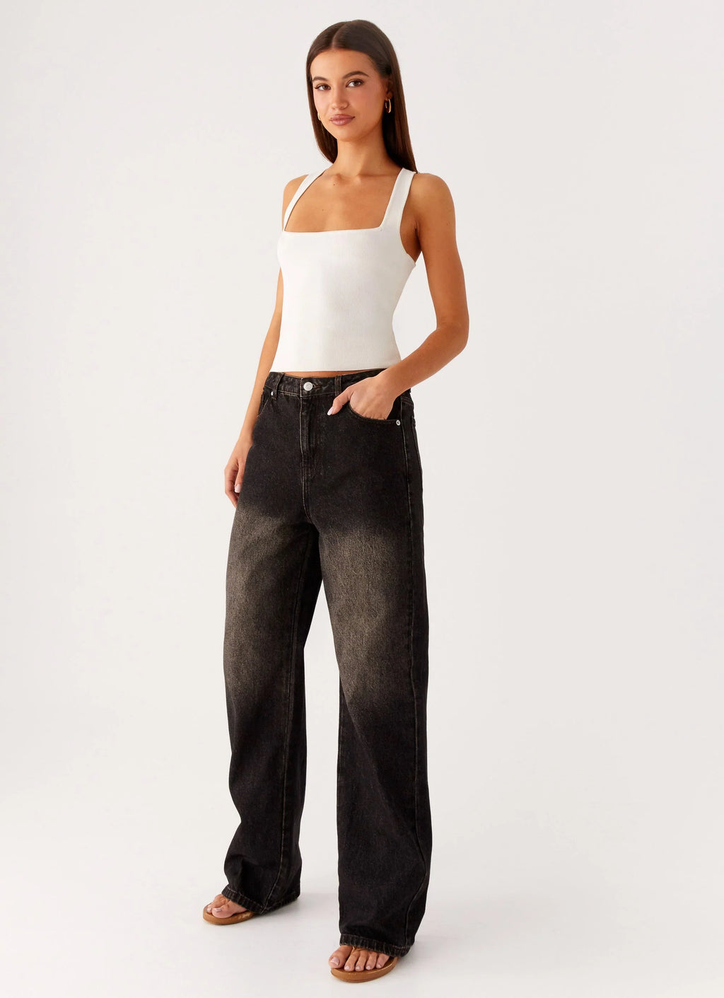 Back Again Straight Leg Denim Jeans - Acid Charcoal