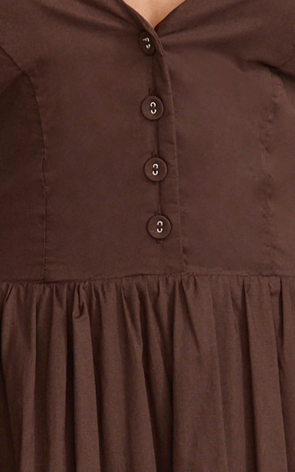 Everly Midi Dress - Tie Halter Neck Button Down Bodice Fit And Flare Dress in Chocolate