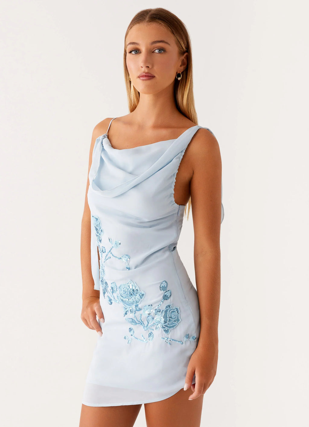 Lily Beaded Mini Dress - Pastel Blue