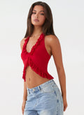 Tanya Mesh Frill Top - Red