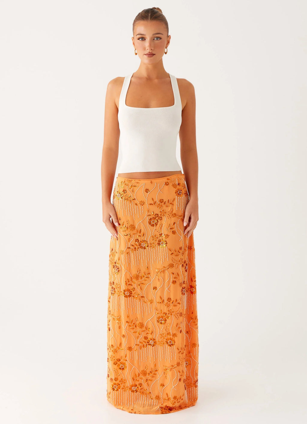 Corinna Low Rise Sequin Maxi Skirt - Orange