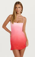 Lolly Mini Dress - Cowl Back Lace Up Dress in Blush Ombre Print