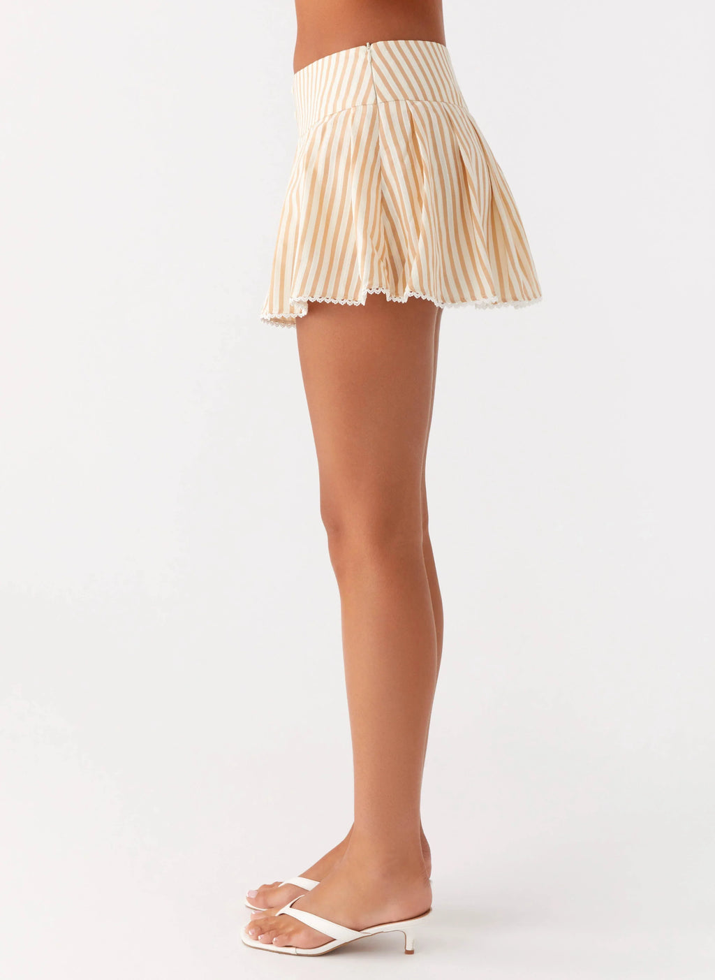Oliviana Pleated Mini Skort - Taupe Stripe