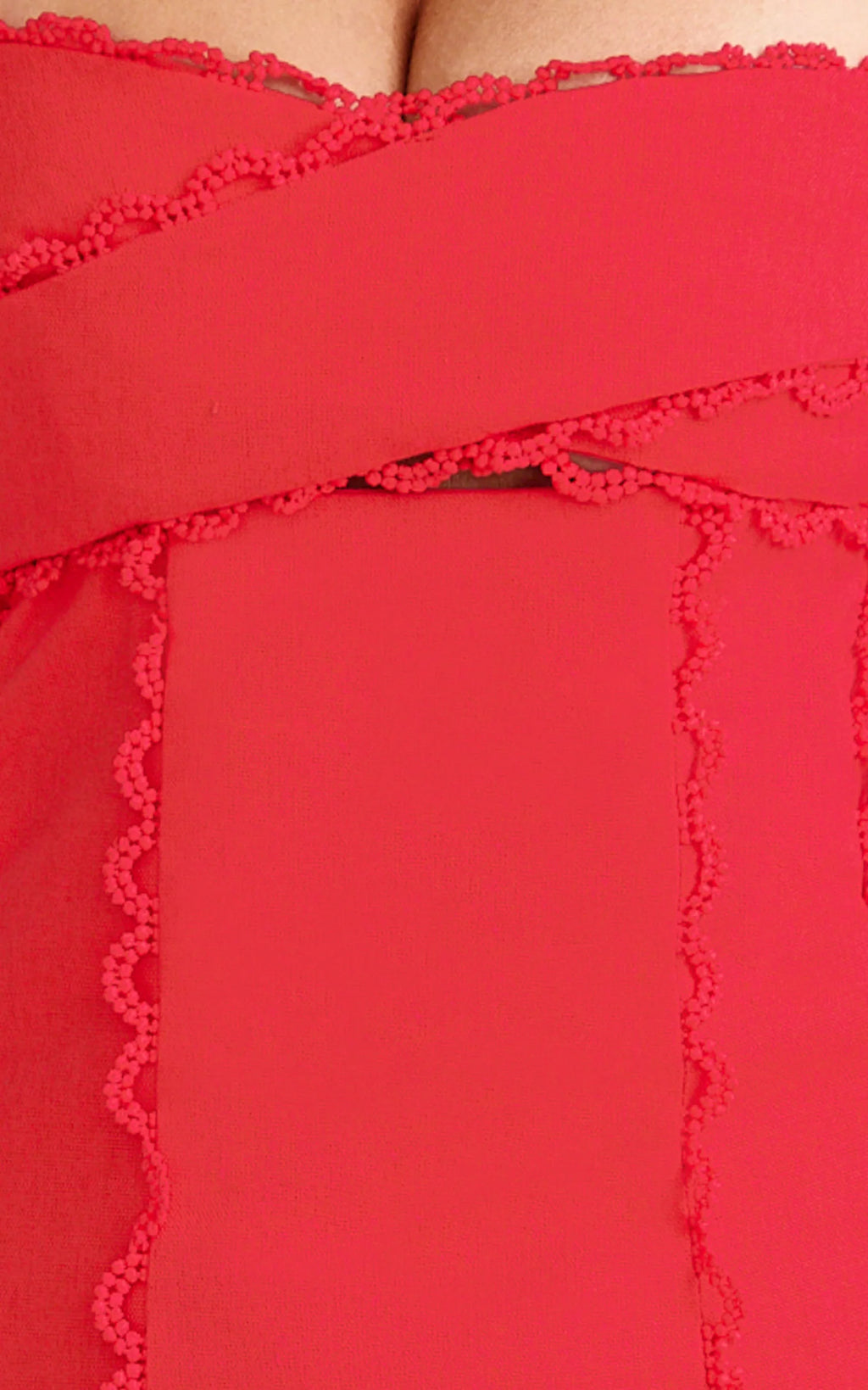 Gigi Mini Linen Blend Dress - Sweetheart Tie Back Scallop Detail Dress in Red