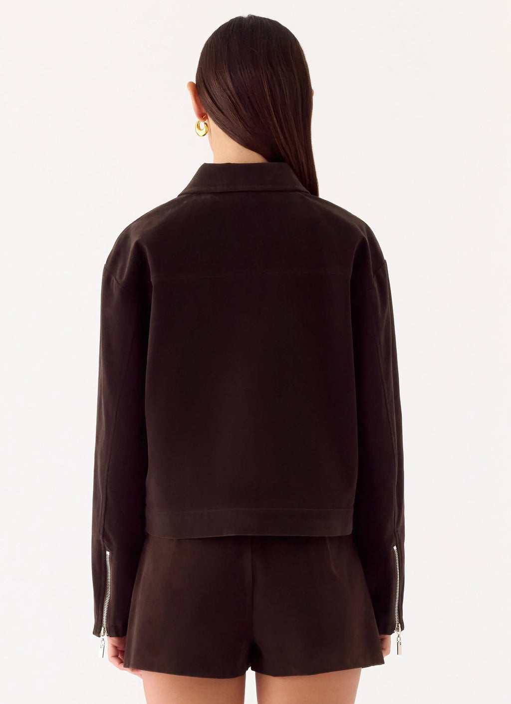 Austina Faux Suede Boxy Jacket - Chocolate