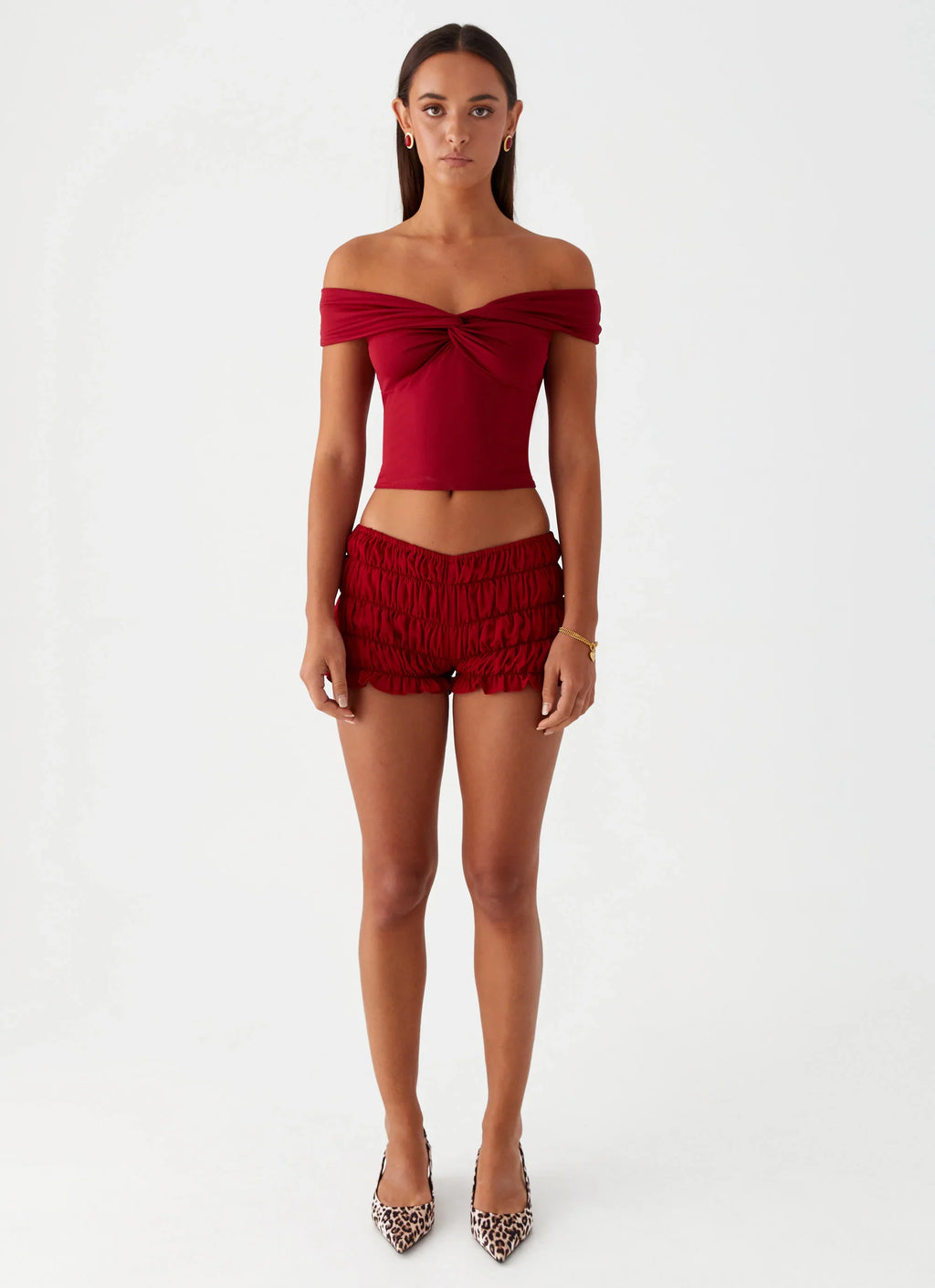 Trixie Twist Off Shoulder Top - Maroon