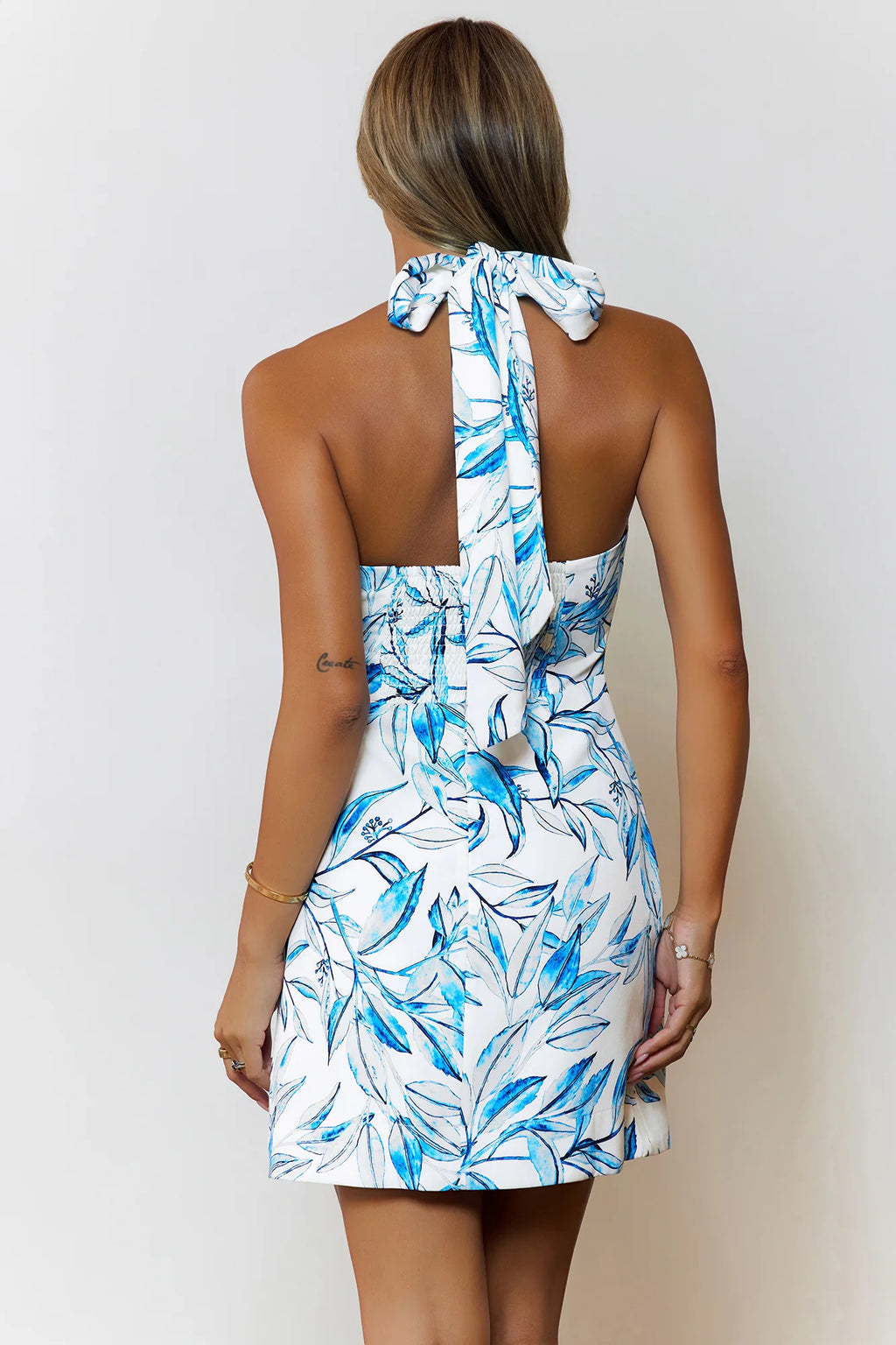Island Bloom Halter Mini Dress Blue