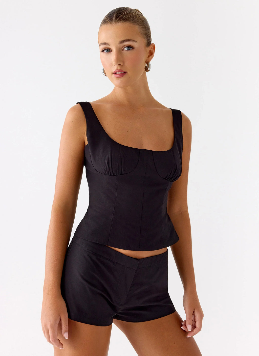 Coastline Cotton Mini Shorts - Black