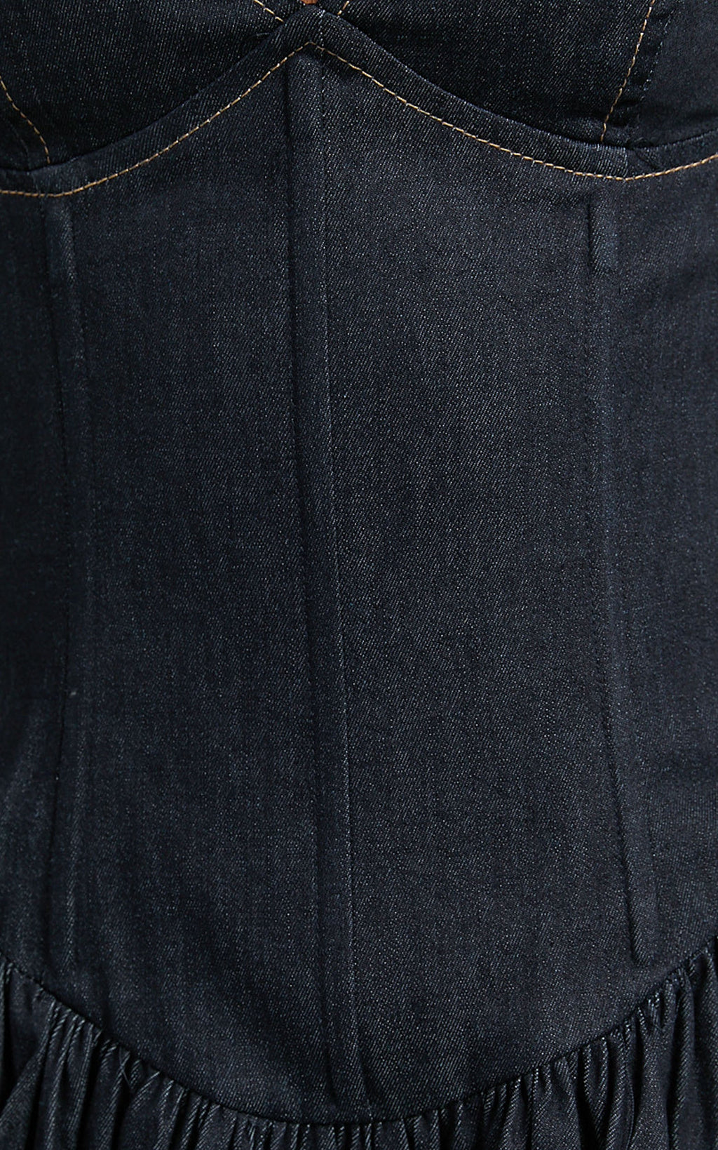 Betchie Mini Dress - Neck Strappy Drop Waist Gathered Skirt Denim Dress in Dark Raw Denim