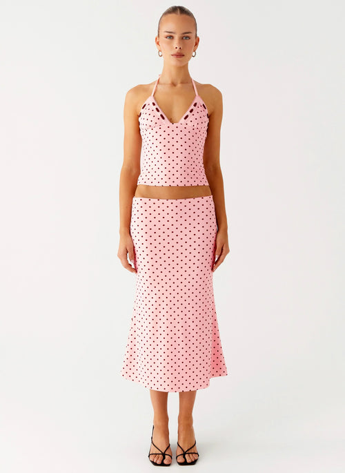 Bahama Low Rise Midi Skirt - Strawberry Dot