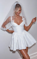 Charlee Mini Dress - Plunge Fit And Flare Dress in Ivory