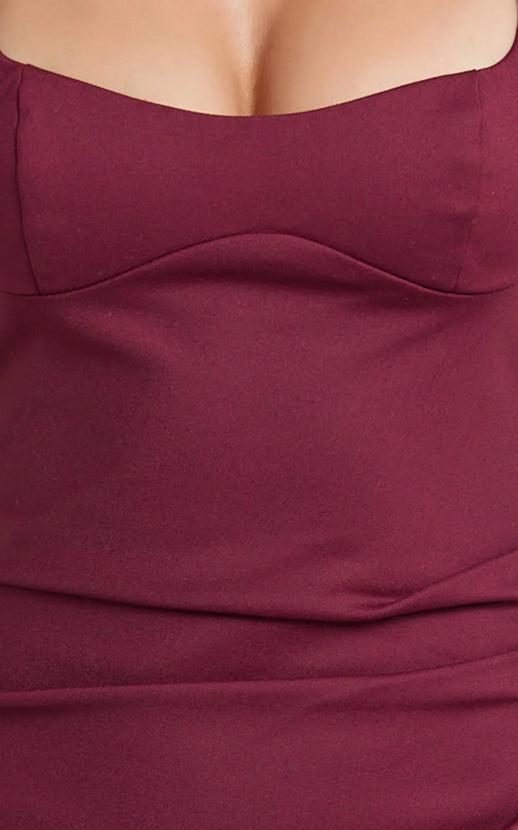 Benita Midi Dress - Scoop Neck Ruched Fitted Dress in Wine
